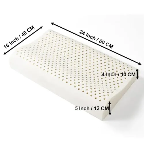 AVI 100% Natural Contour Latex Pillow 35 Density Ultra Plush Latex Foam Bed Pillow for Sleeping, Side and Stomach Sleepers- with Inner Cotton Cover, Pack of 1, White, 60x40x12/10 CM