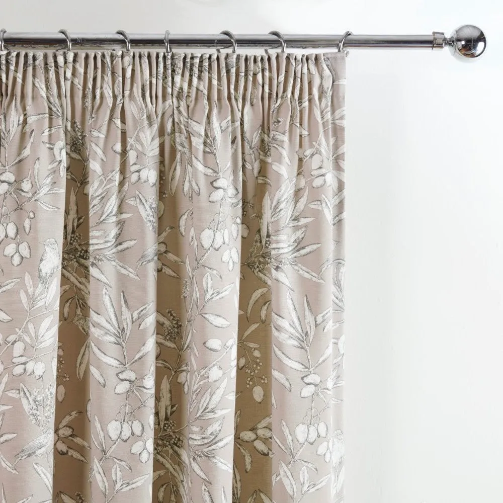 Aviary Natural Parchment Woodland Pencil Pleat Curtains