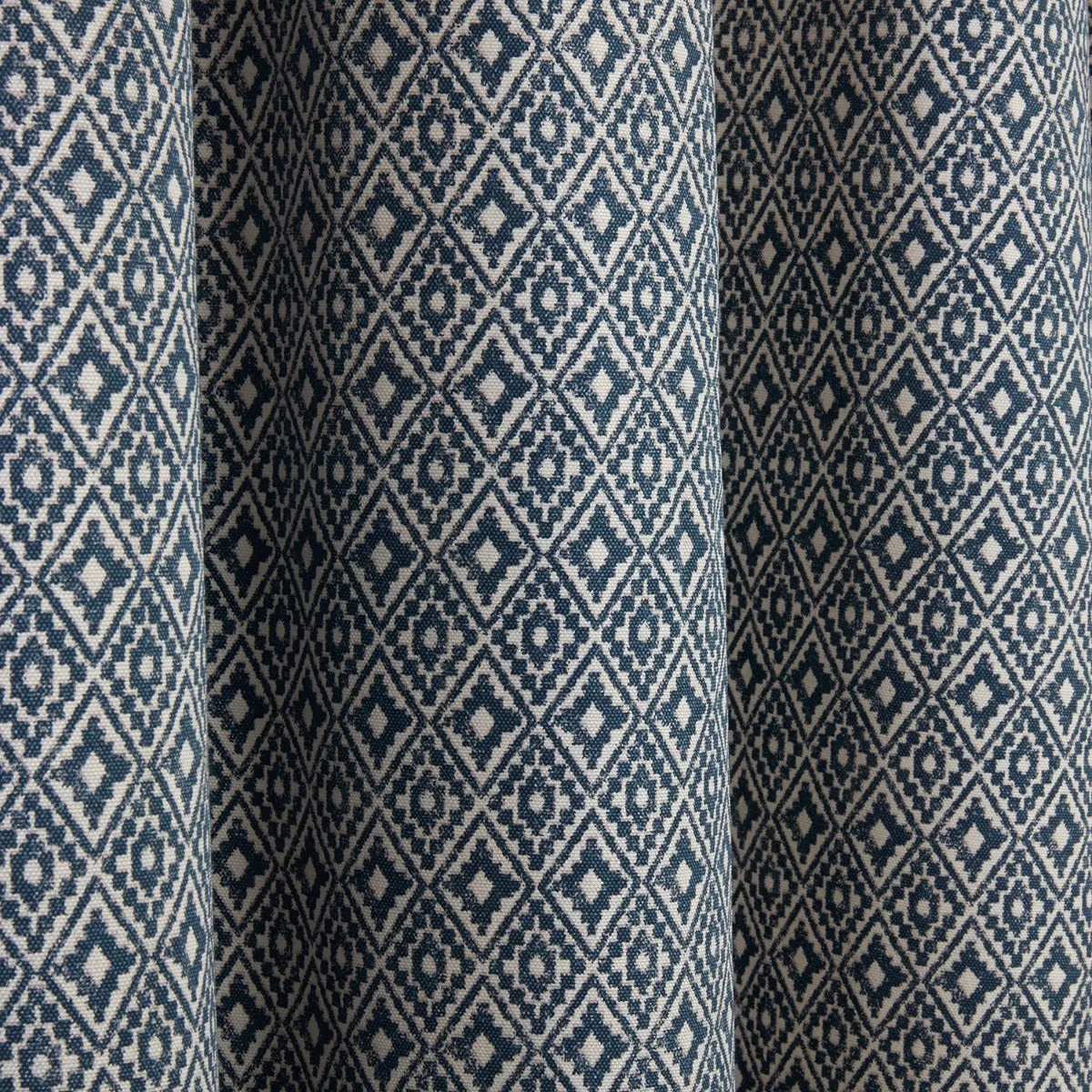 Aztec Navy Blue Pencil Pleat Curtains