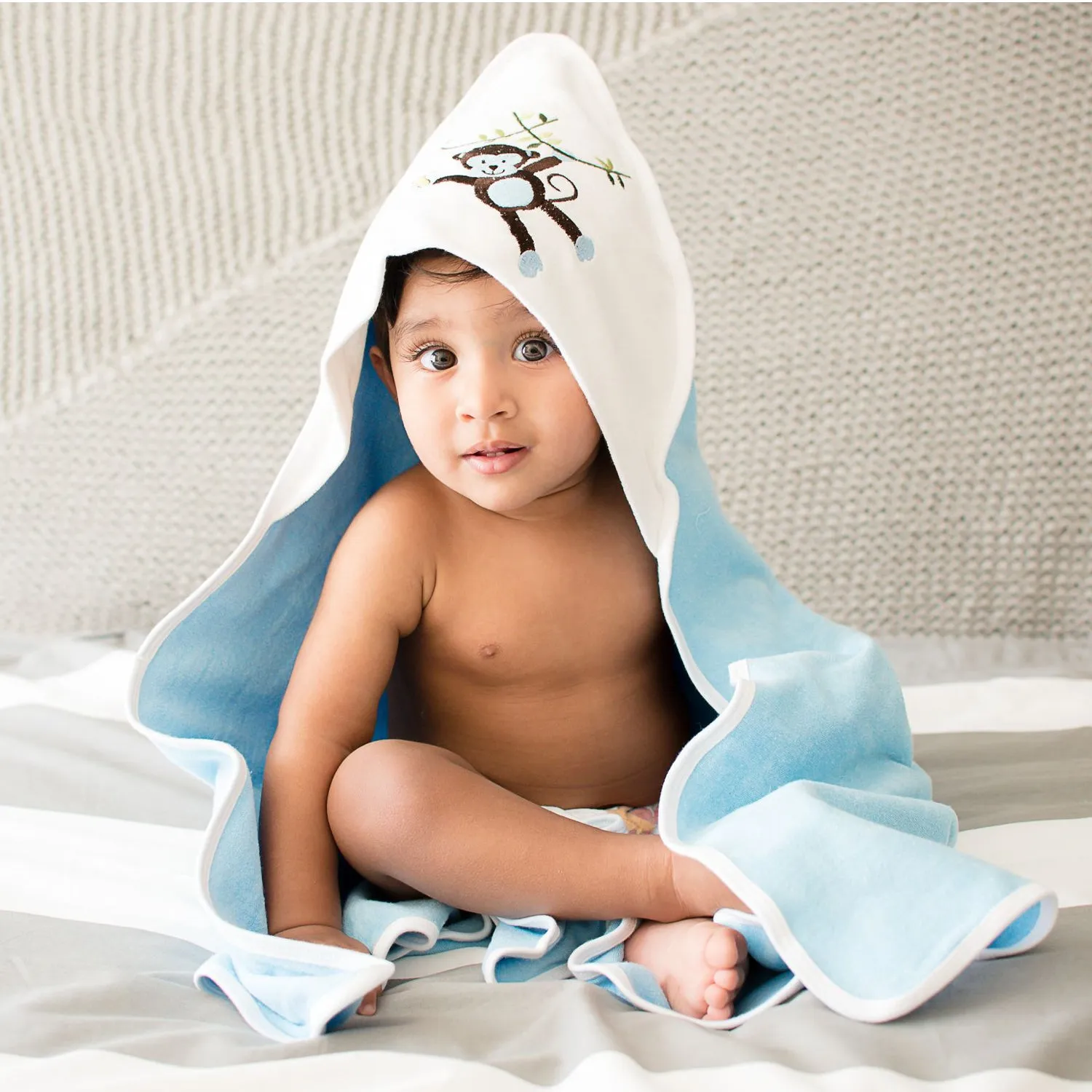 Baby Hooded Towel - Dual Layered - Blue Stripes