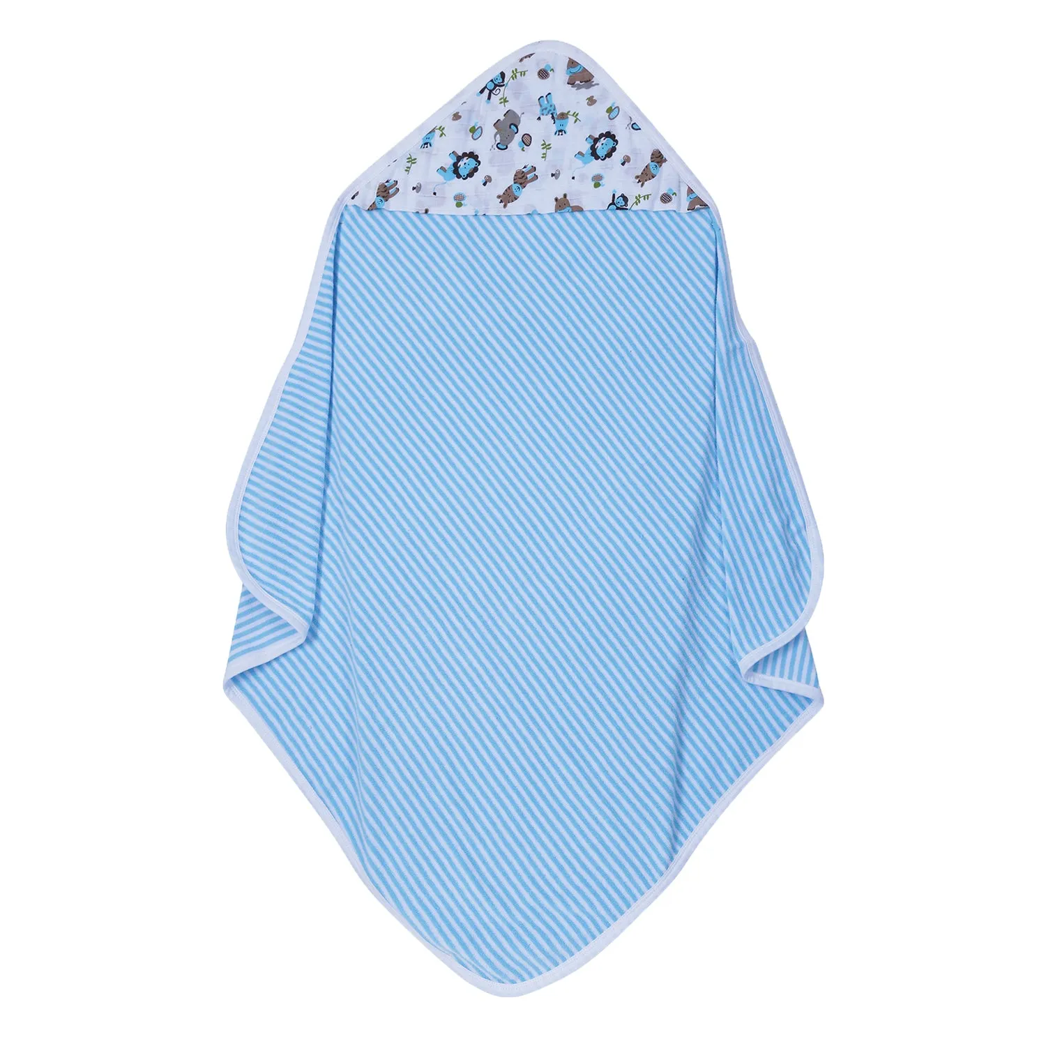 Baby Hooded Towel - Muslin Hood - Blue Stripes