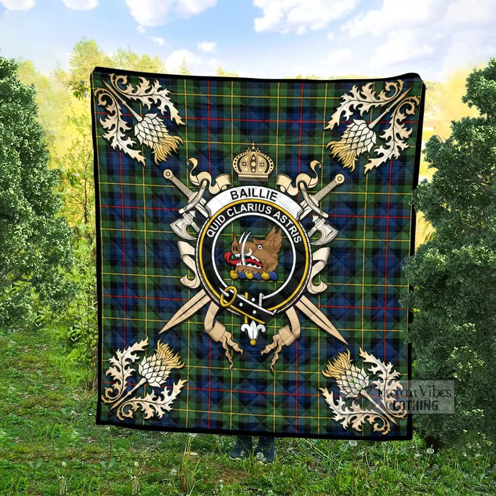 Baillie (Bailey) Tartan Quilt with Family Crest and Scottish Golden Courage Shield