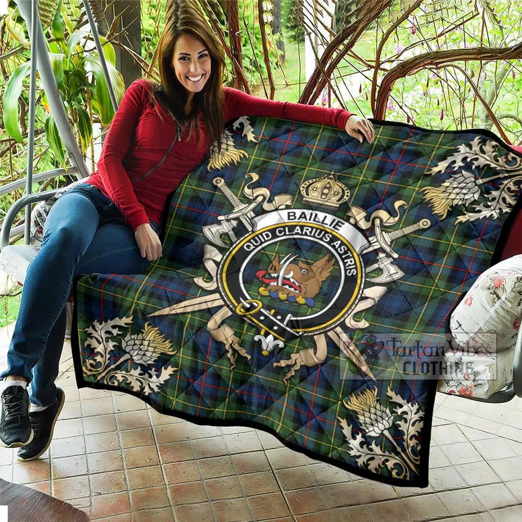 Baillie (Bailey) Tartan Quilt with Family Crest and Scottish Golden Courage Shield