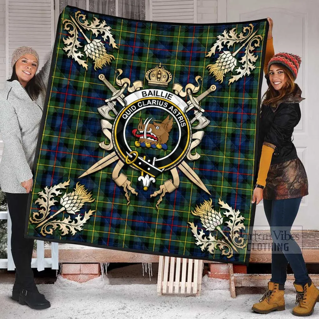 Baillie (Bailey) Tartan Quilt with Family Crest and Scottish Golden Courage Shield