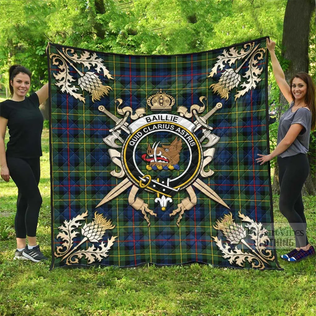 Baillie (Bailey) Tartan Quilt with Family Crest and Scottish Golden Courage Shield