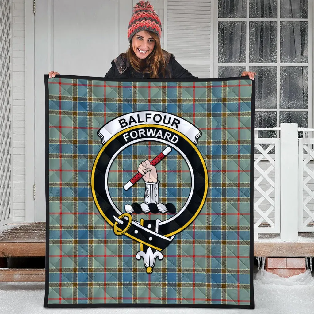 Balfour Blue Tartan Quilt with Family Crest