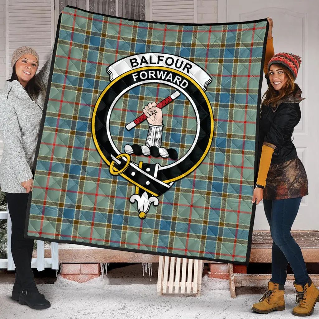 Balfour Blue Tartan Quilt with Family Crest