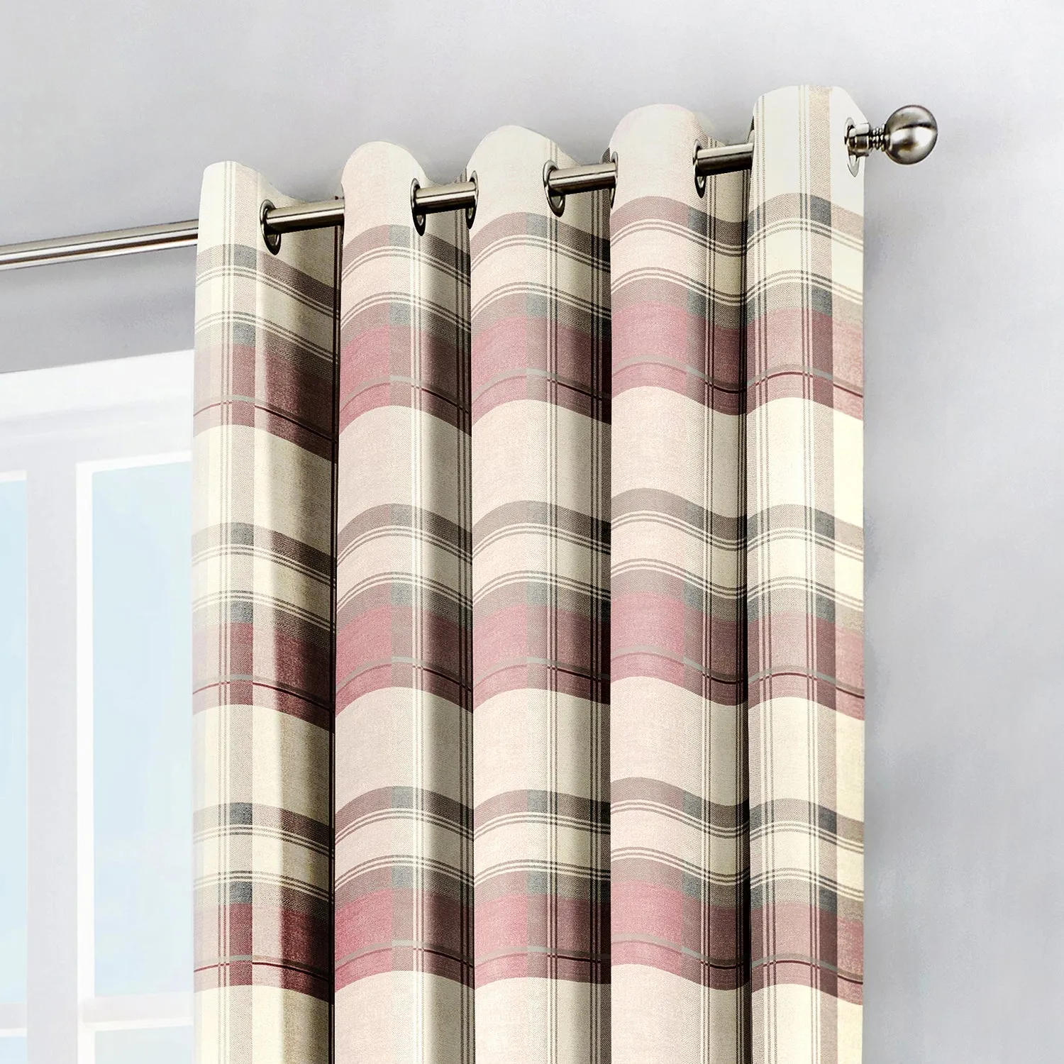 Balmoral Check Blush Eyelet Curtains