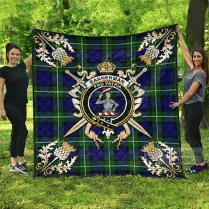 Bannerman Tartan Quilt with Family Crest and Scottish Golden Courage Shield