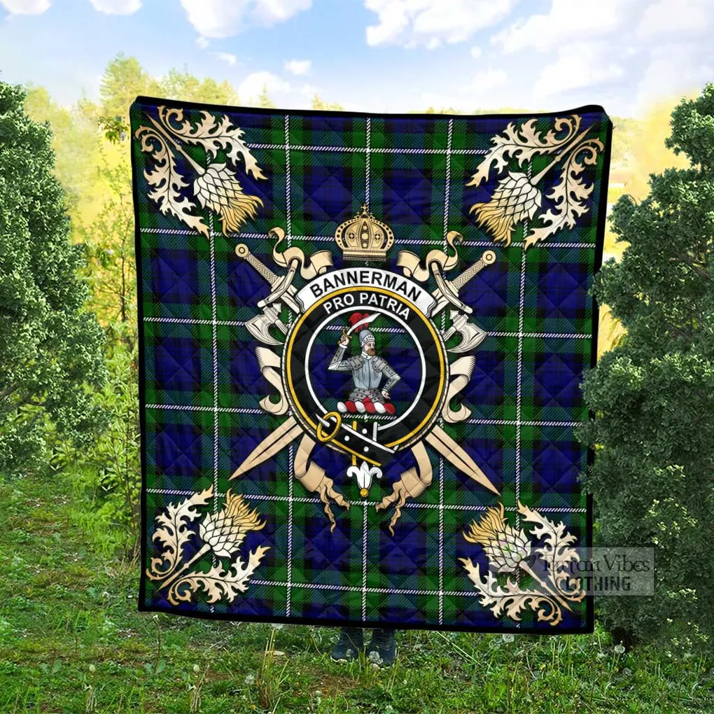 Bannerman Tartan Quilt with Family Crest and Scottish Golden Courage Shield