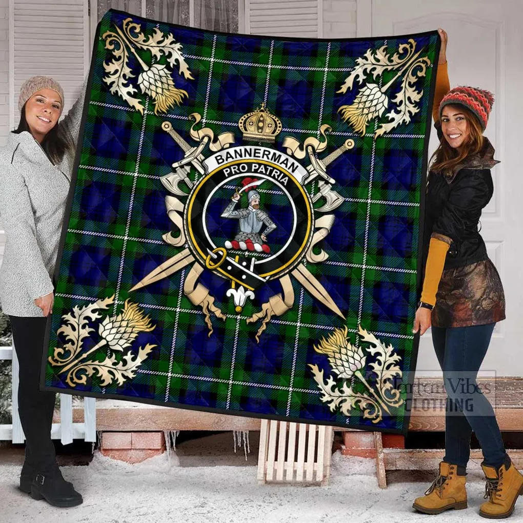 Bannerman Tartan Quilt with Family Crest and Scottish Golden Courage Shield