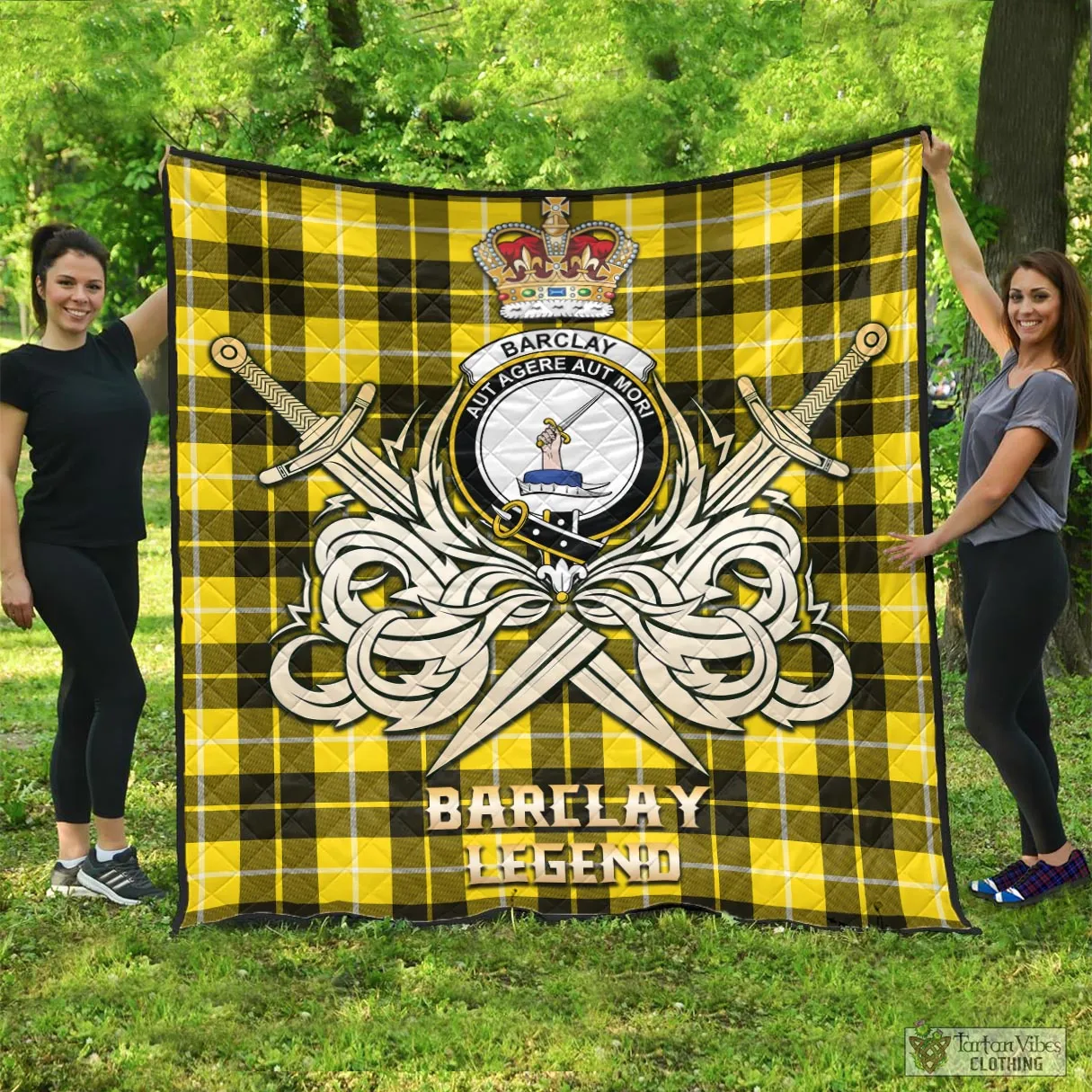 Barclay Dress Modern Tartan Quilt with Clan Crest and the Golden Sword of Courageous Legacy