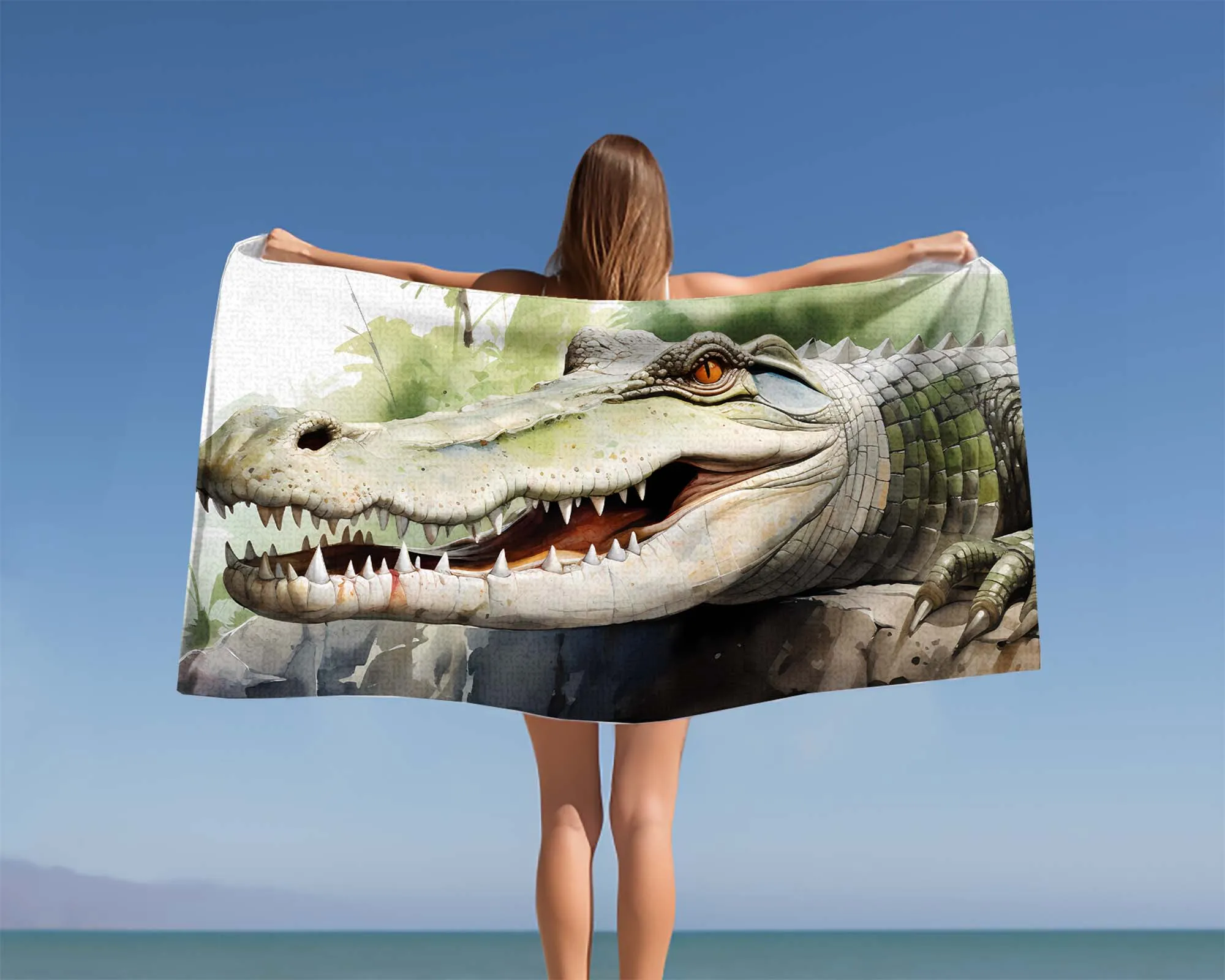 Beach Towel, Australian Animals, Crocodile, Polycotton Towel