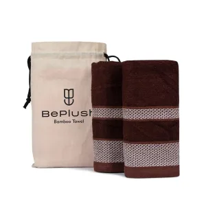 BePlush Zero Twist Bamboo Hand Towels Set of 2 Brown : Ultra Soft, Highly Absorbent, Quick Dry, Anti Bacterial Napkins for Hand Towel || 450 GSM, 40 X 60 cms