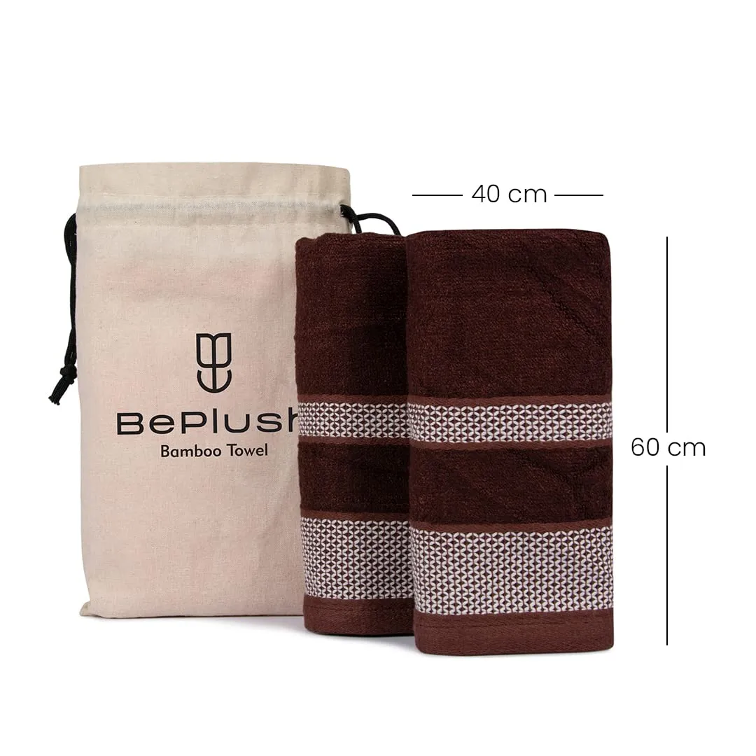 BePlush Zero Twist Bamboo Hand Towels Set of 4 Brown & Yellow : Ultra Soft, Highly Absorbent, Quick Dry, Anti Bacterial Napkins for Hand Towel || 450 GSM, 40 X 60 cms