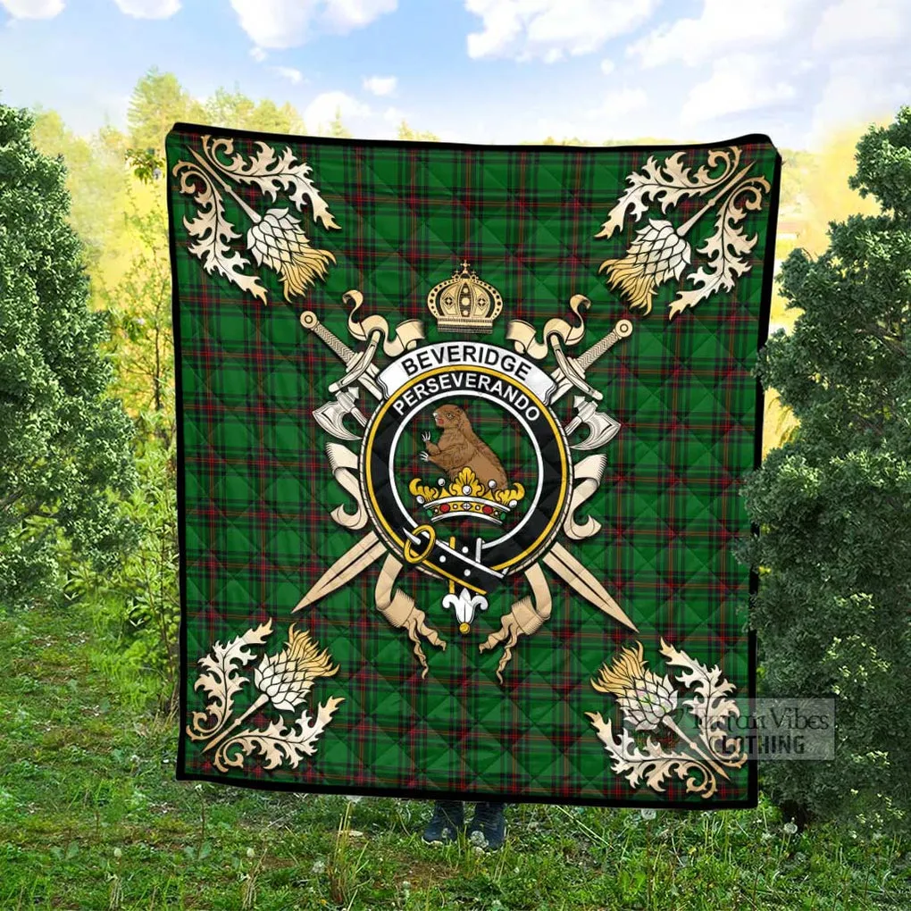 Beveridge Tartan Quilt with Family Crest and Scottish Golden Courage Shield