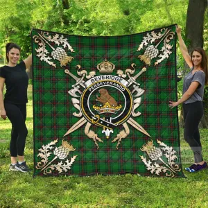 Beveridge Tartan Quilt with Family Crest and Scottish Golden Courage Shield