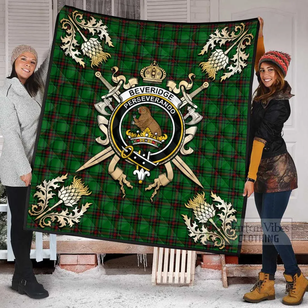 Beveridge Tartan Quilt with Family Crest and Scottish Golden Courage Shield