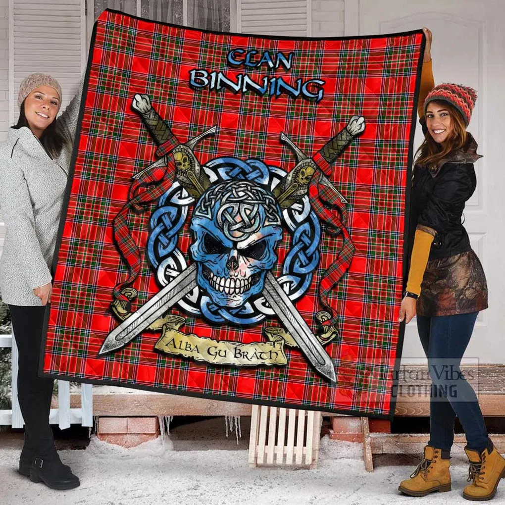 Binning Tartan Quilt with Celtic Skull Alba Gu Brath Style