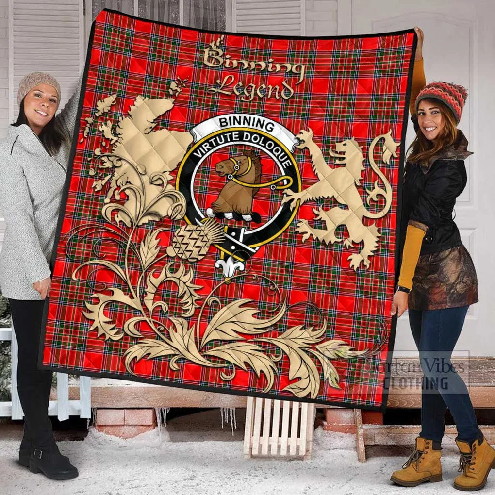 Binning Tartan Quilt with Family Crest and Scottish Symbol Style