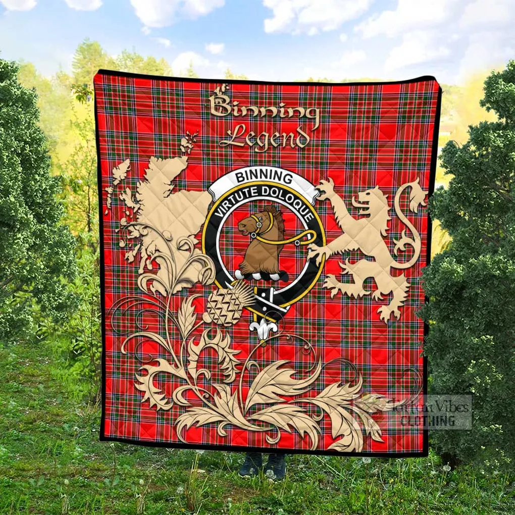 Binning Tartan Quilt with Family Crest and Scottish Symbol Style