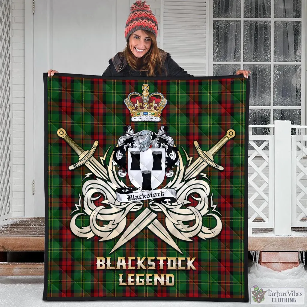 Blackstock Hunting Tartan Quilt with Clan Crest and the Golden Sword of Courageous Legacy