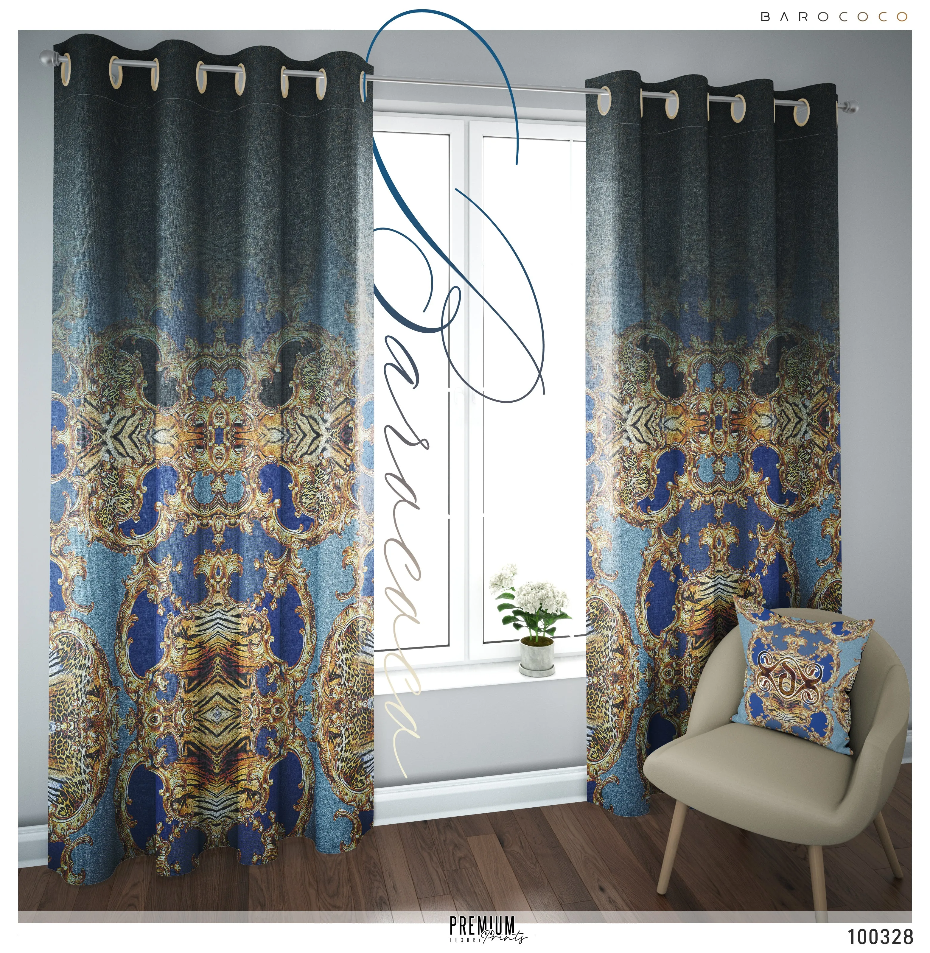 Blue Animal Print PREMIUM Curtain. 12 Fabric Options. Made to Order. Heavy And Sheer.  100328