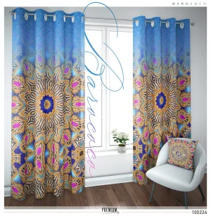 Blue Ornate Mandala PREMIUM Curtain Panel. Available on 12 Fabrics. Heavy & Sheer. 100224