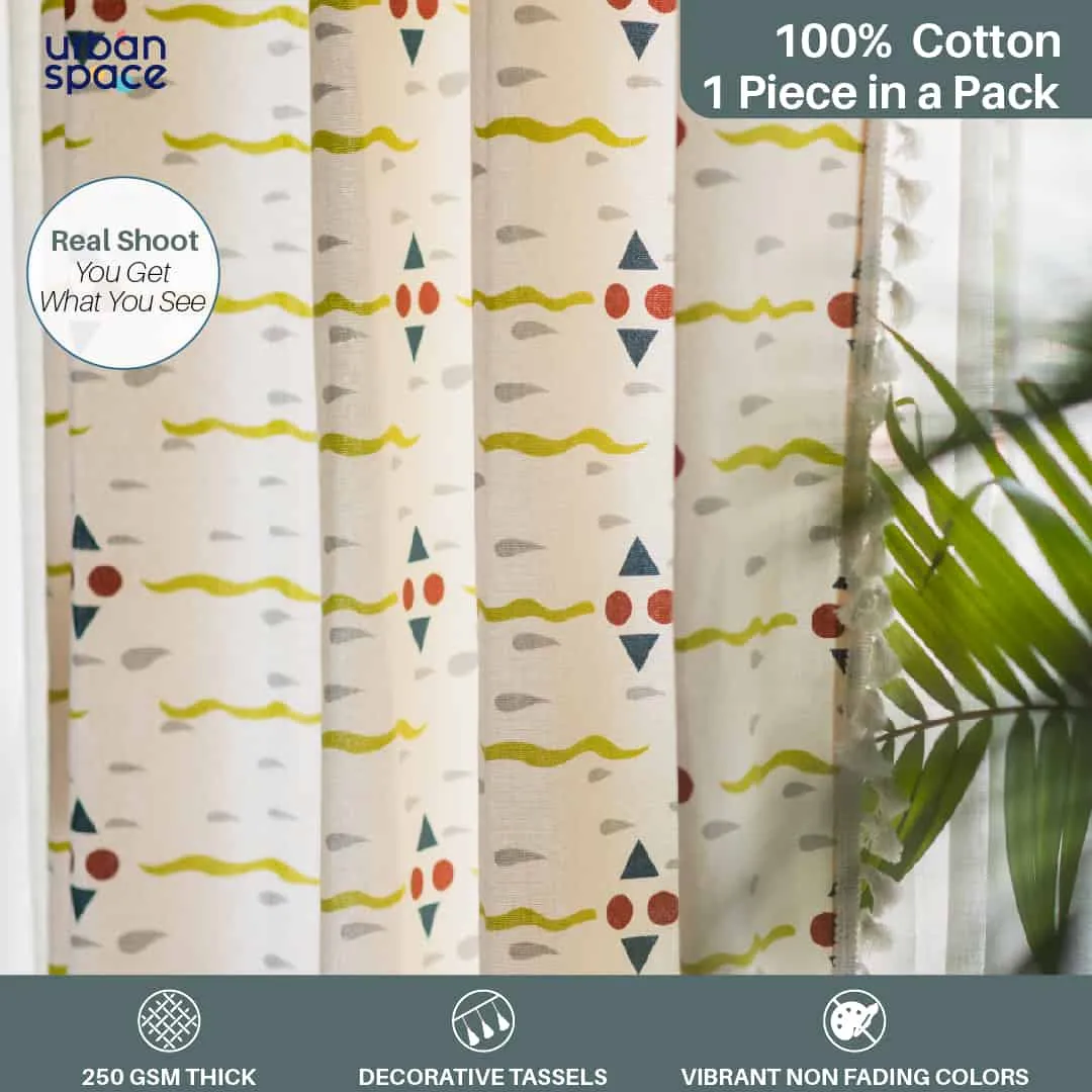 Bohemian 100% Cotton Curtains, Pack of 1 Curtain - Waves Green