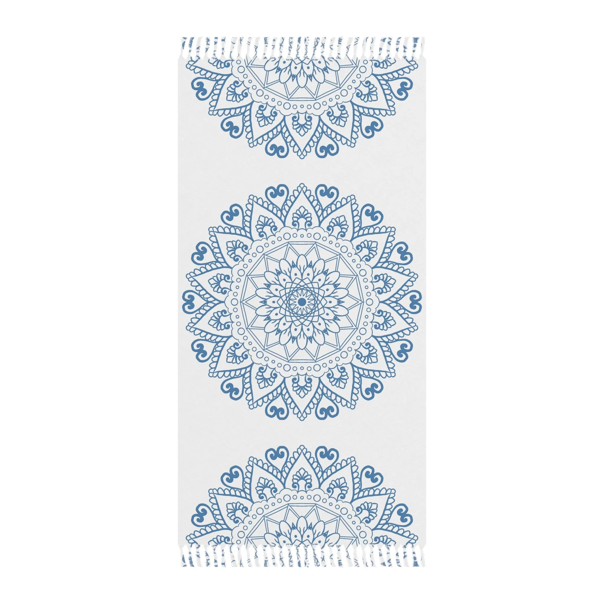 Boho Beach Cloth with Mandala Design - Steel Blue - Original Fine Art Hand-Drawn - White