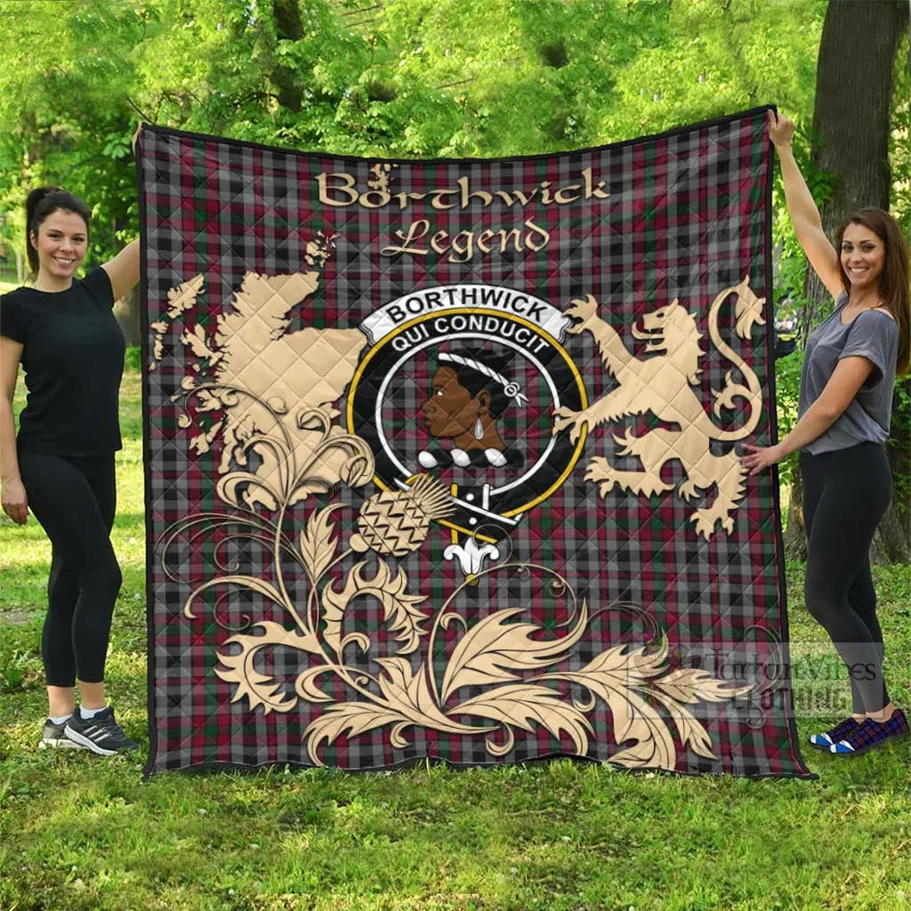 Borthwick Tartan Quilt with Family Crest and Scottish Symbol Style