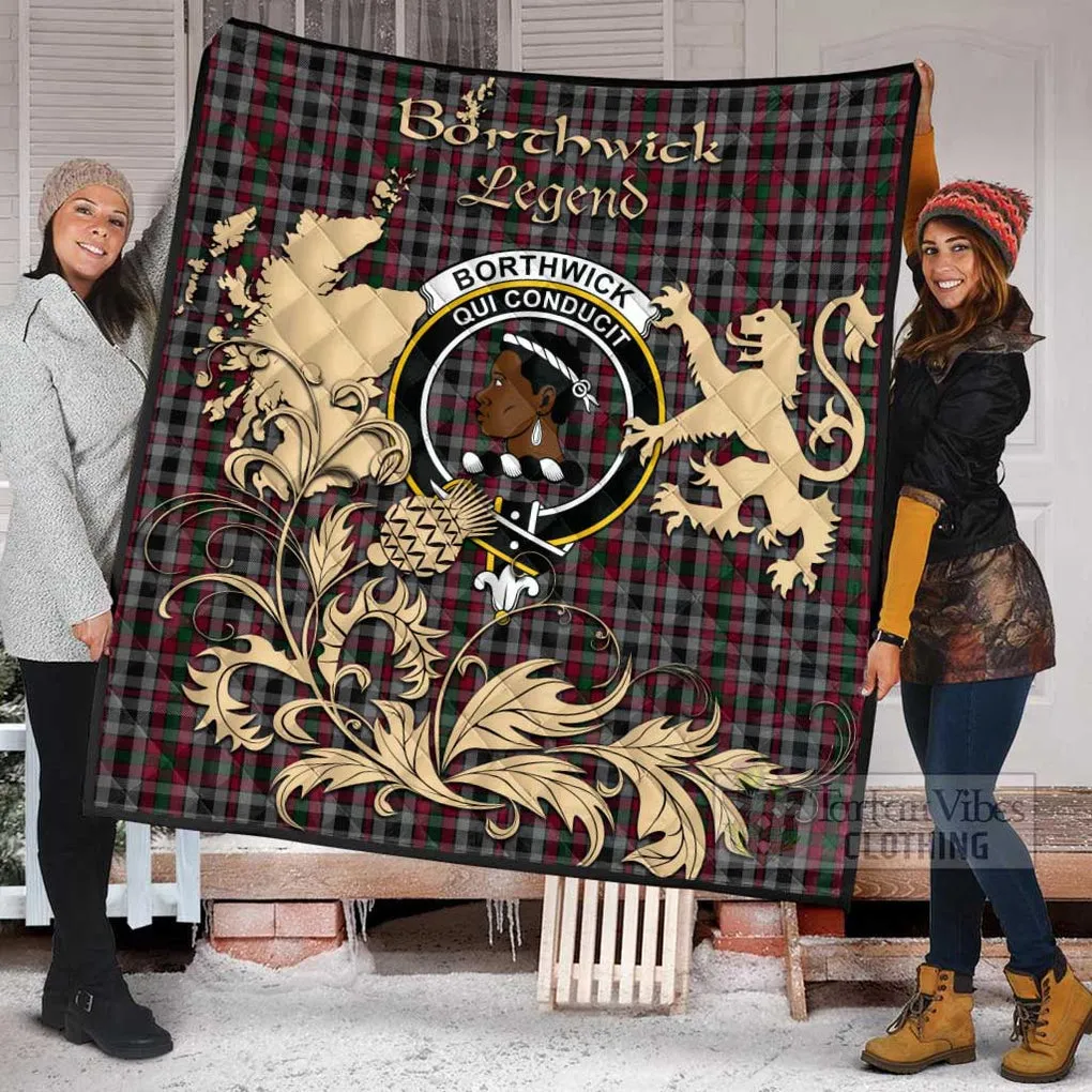 Borthwick Tartan Quilt with Family Crest and Scottish Symbol Style