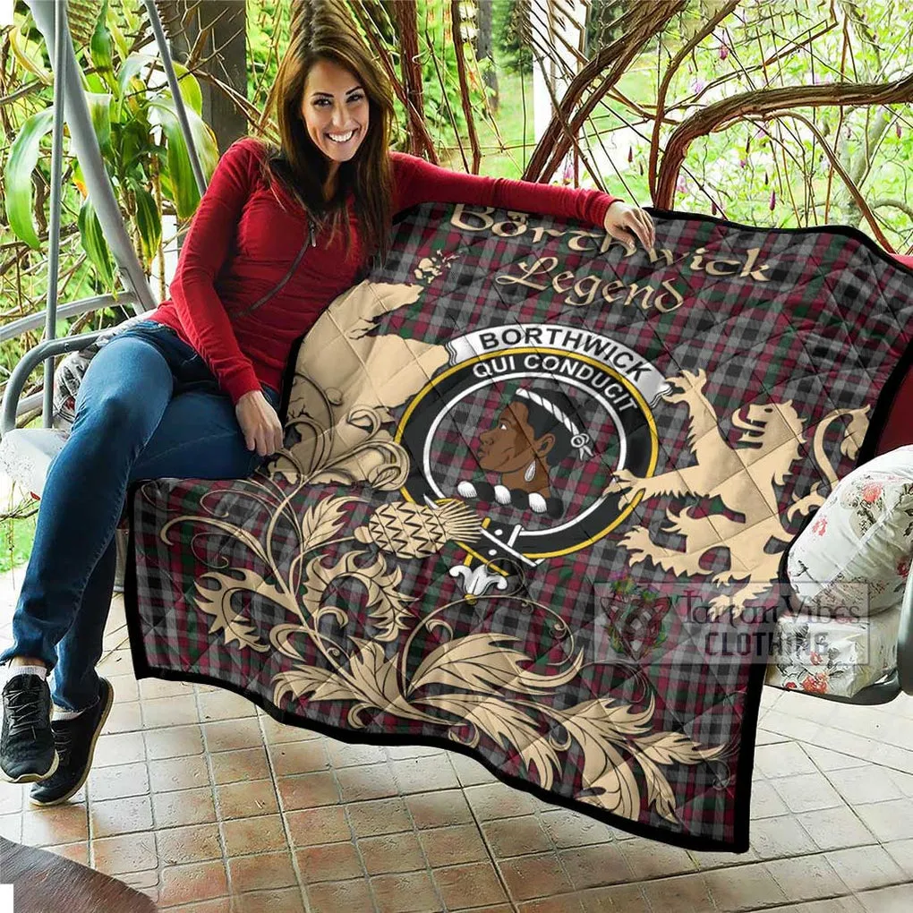 Borthwick Tartan Quilt with Family Crest and Scottish Symbol Style