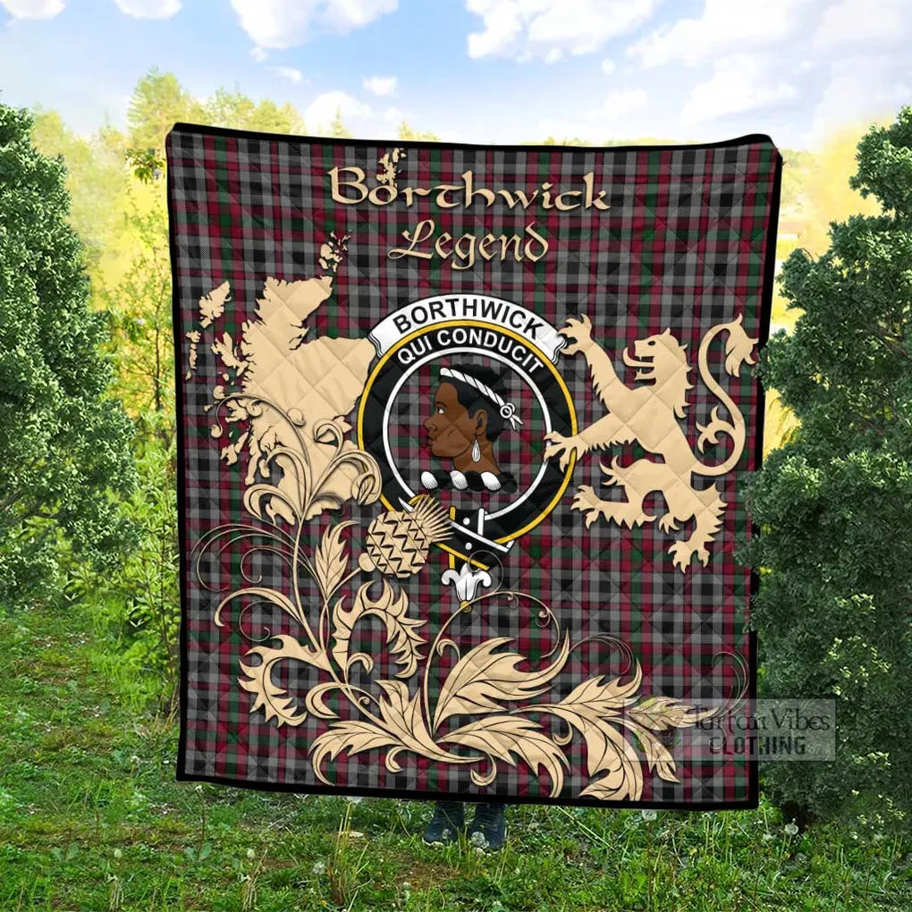 Borthwick Tartan Quilt with Family Crest and Scottish Symbol Style