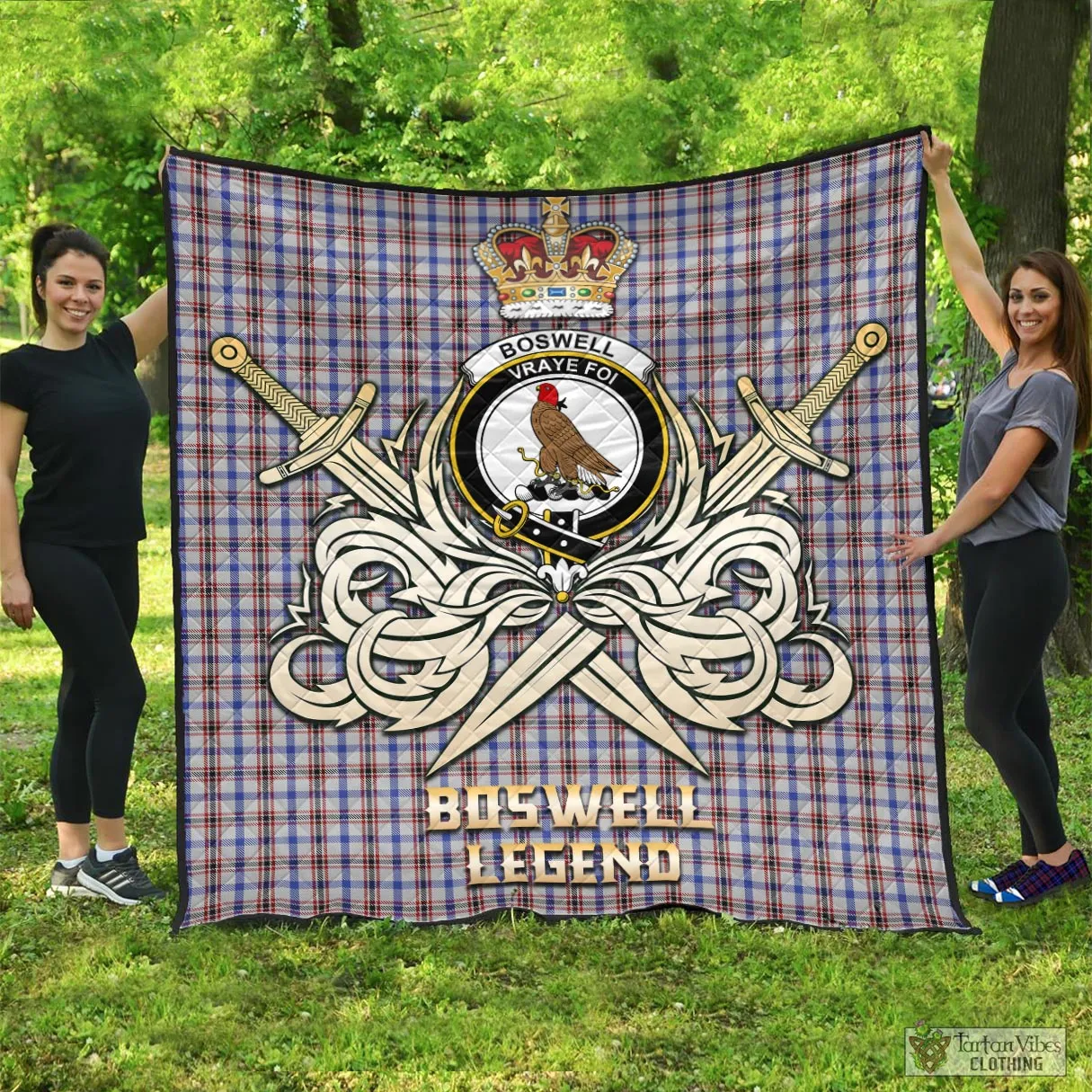 Boswell Tartan Quilt with Clan Crest and the Golden Sword of Courageous Legacy