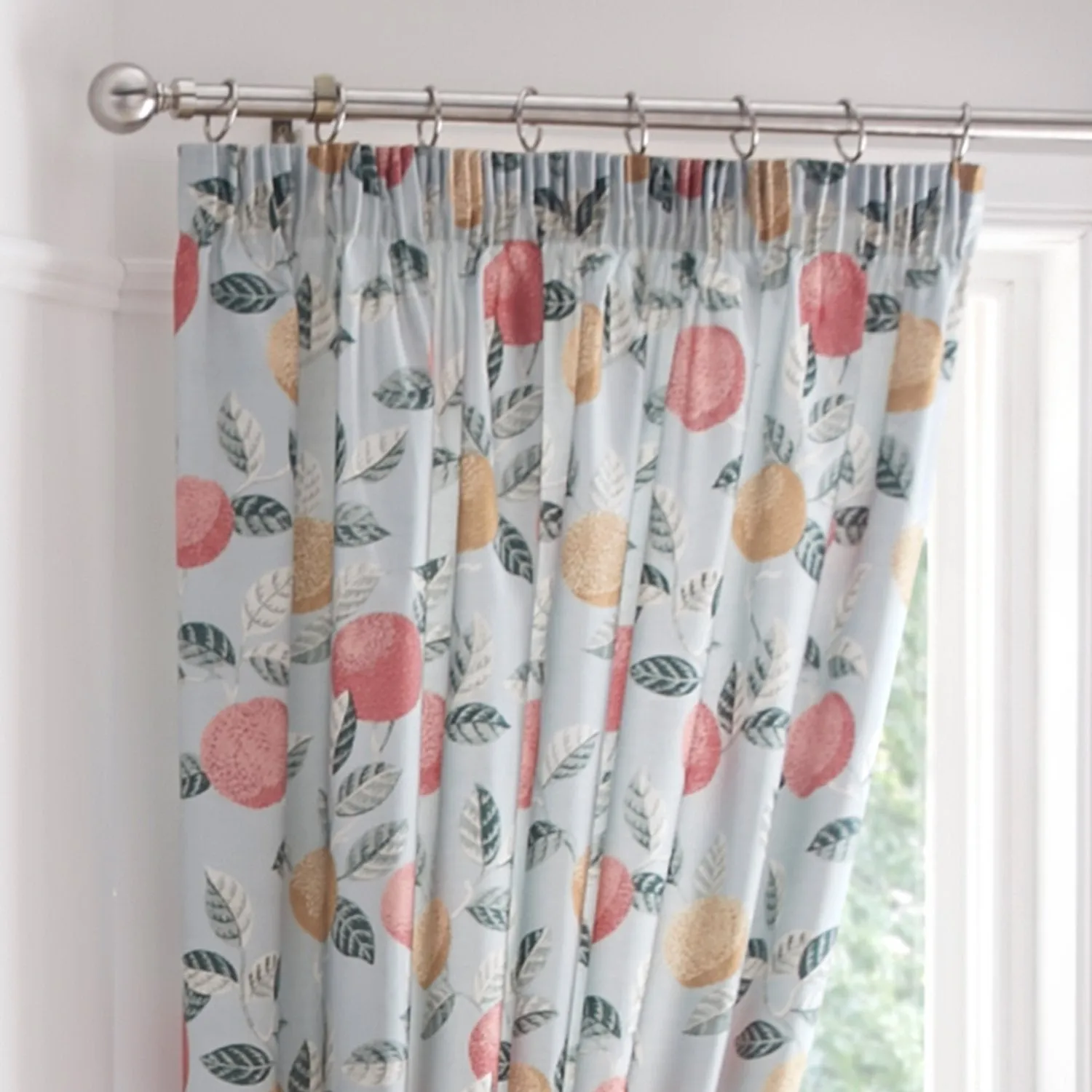 Botanical Fruits Duck Egg Pencil Pleat Curtains