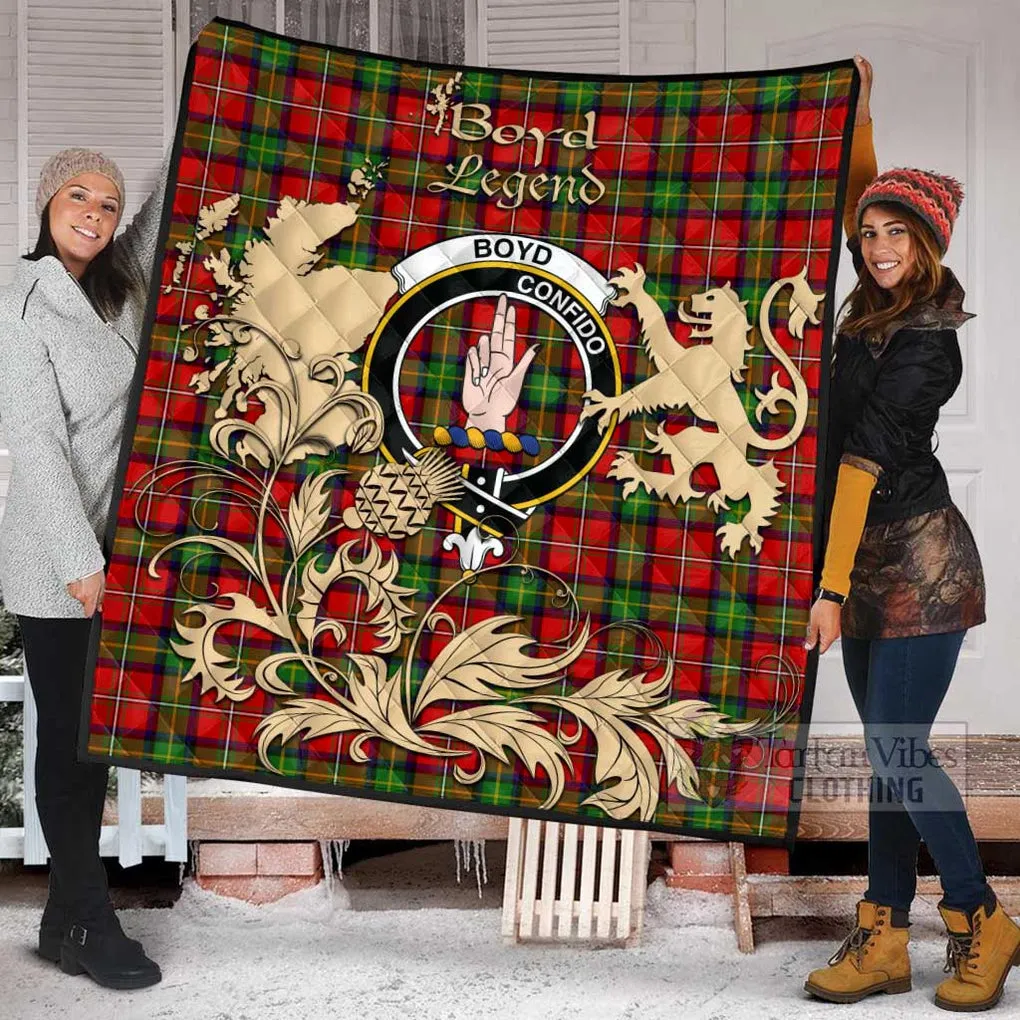 Boyd Tartan Quilt with Family Crest and Scottish Symbol Style