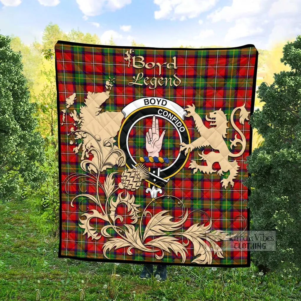 Boyd Tartan Quilt with Family Crest and Scottish Symbol Style