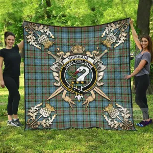 Brisbane Tartan Quilt with Family Crest and Scottish Golden Courage Shield