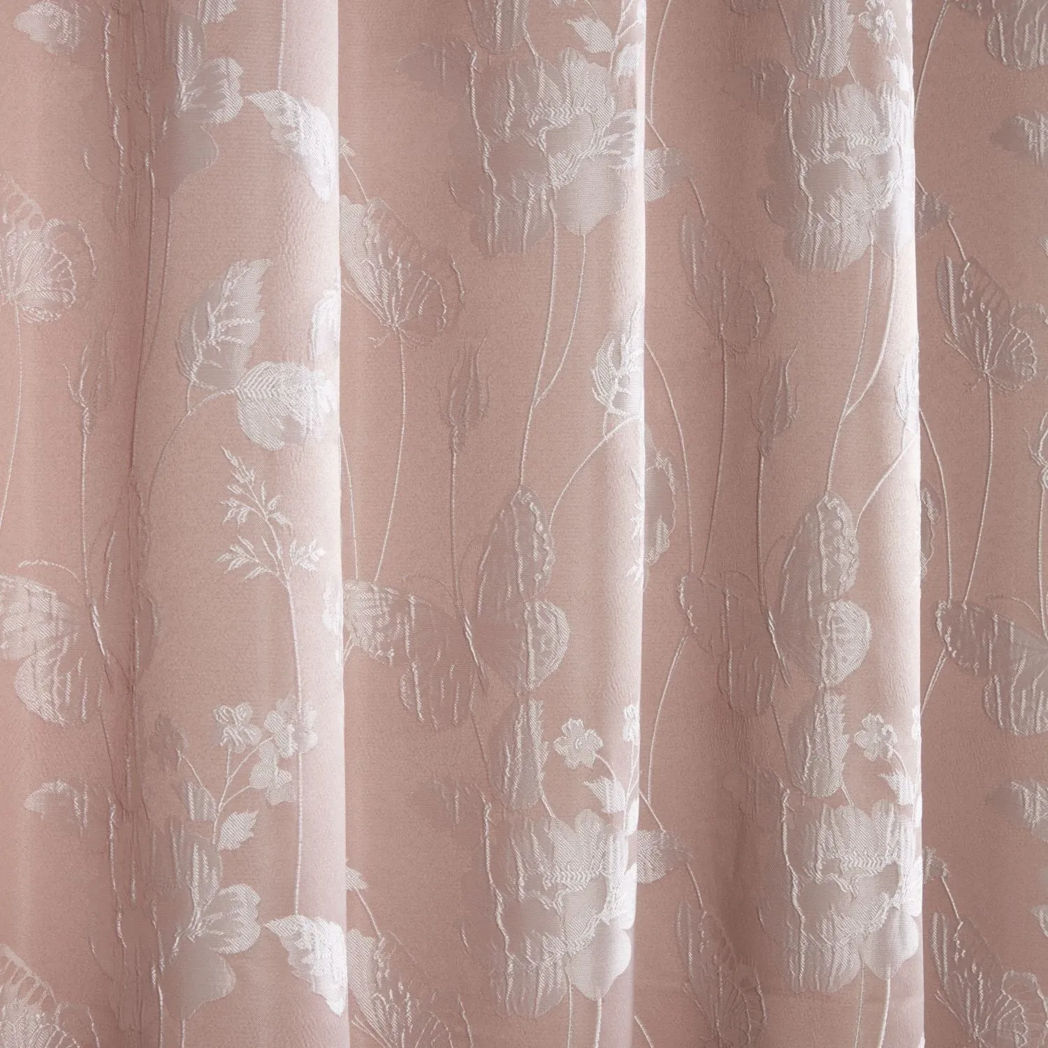 Butterfly Meadow Blush Pink Lined Eyelet Jacquard Curtains