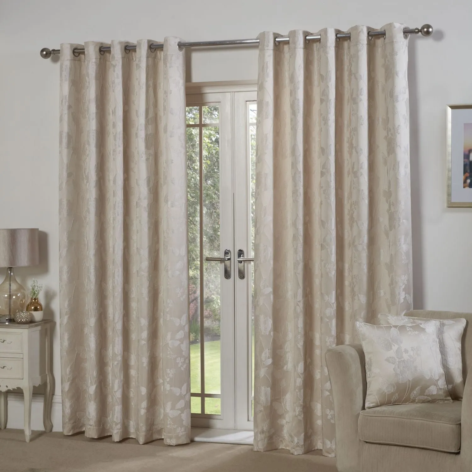 Butterfly Meadow Cream Lined Eyelet Jacquard Curtains