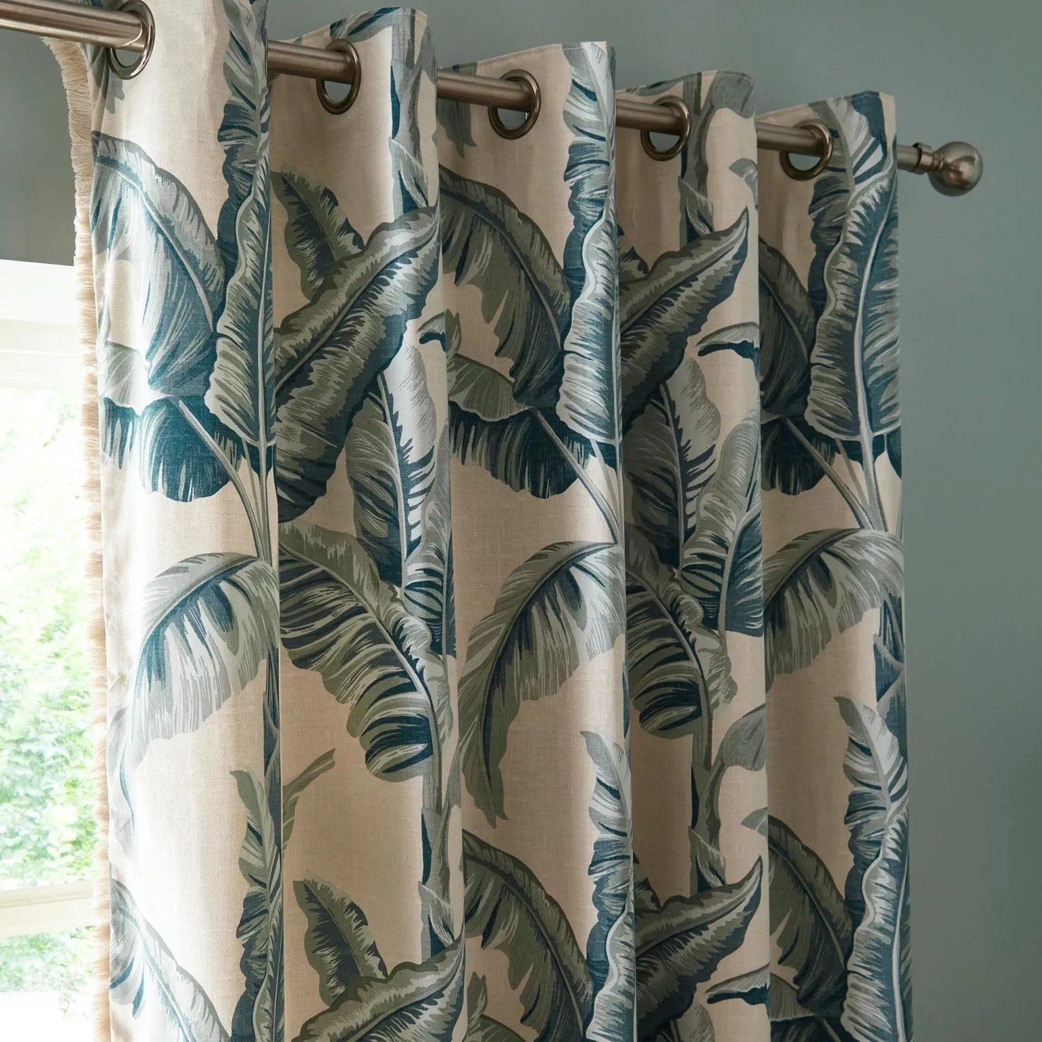 Cadiz Teal Leaf Eyelet Curtains