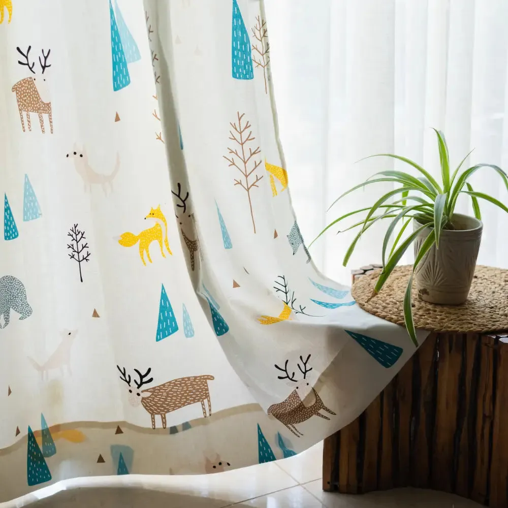 Children Room Curtains, 100% Cotton Room Darkening, Pack of 2 Curtains - Reindeer