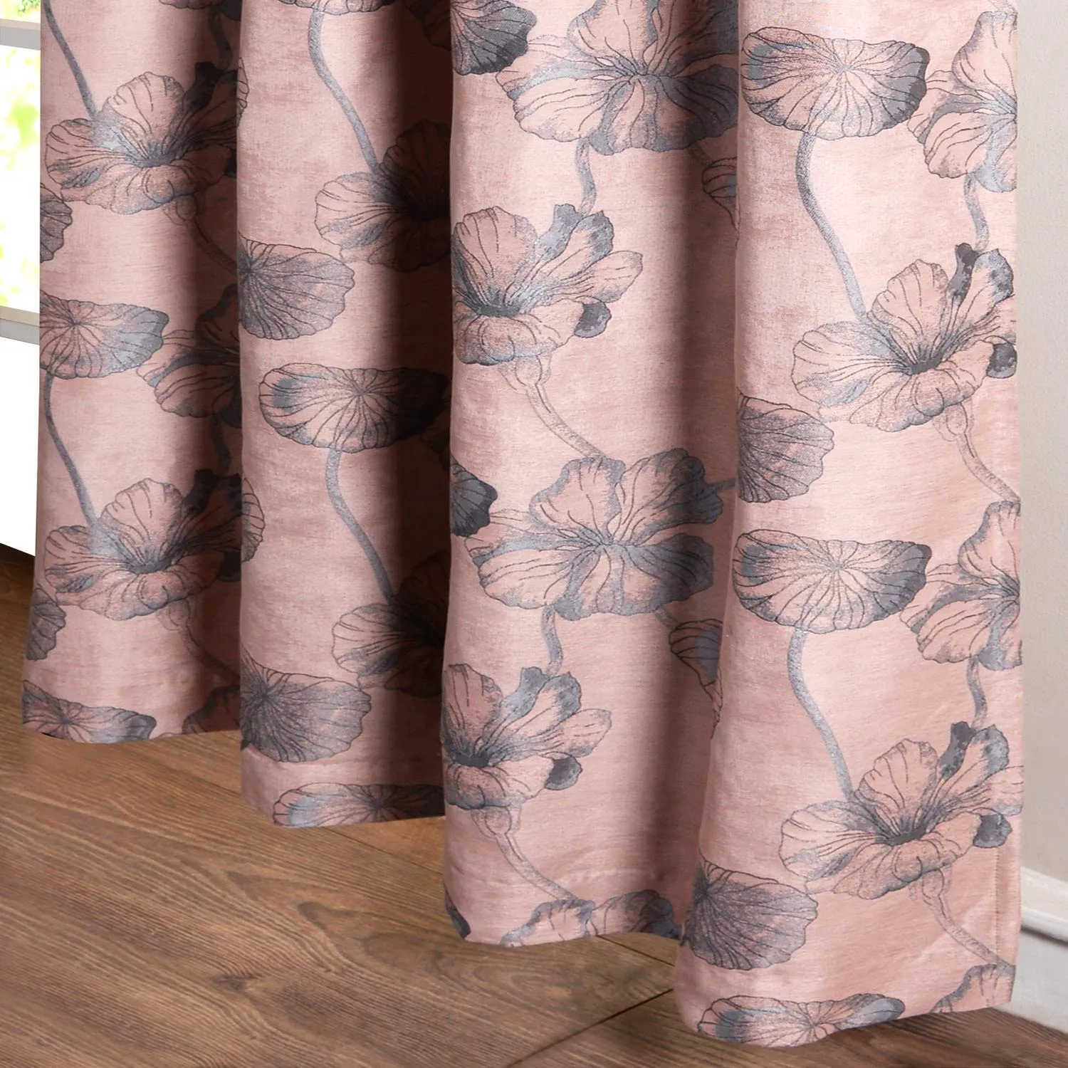 Deco Window Set of 2 Blackout Curtains for Doors 7.5 Feet Floral Room Darkening Thermal Insulated Soft Touch Polyester Privacy Panels with Stainless Steel Grommets (Peach)