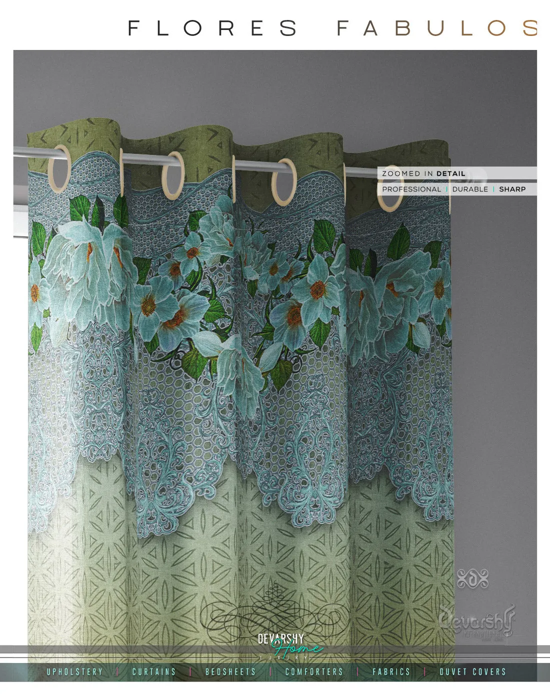 Decorative Yellow Floral PREMIUM Curtain Panel, Made to Order on 12 Fabric Options - 10001F