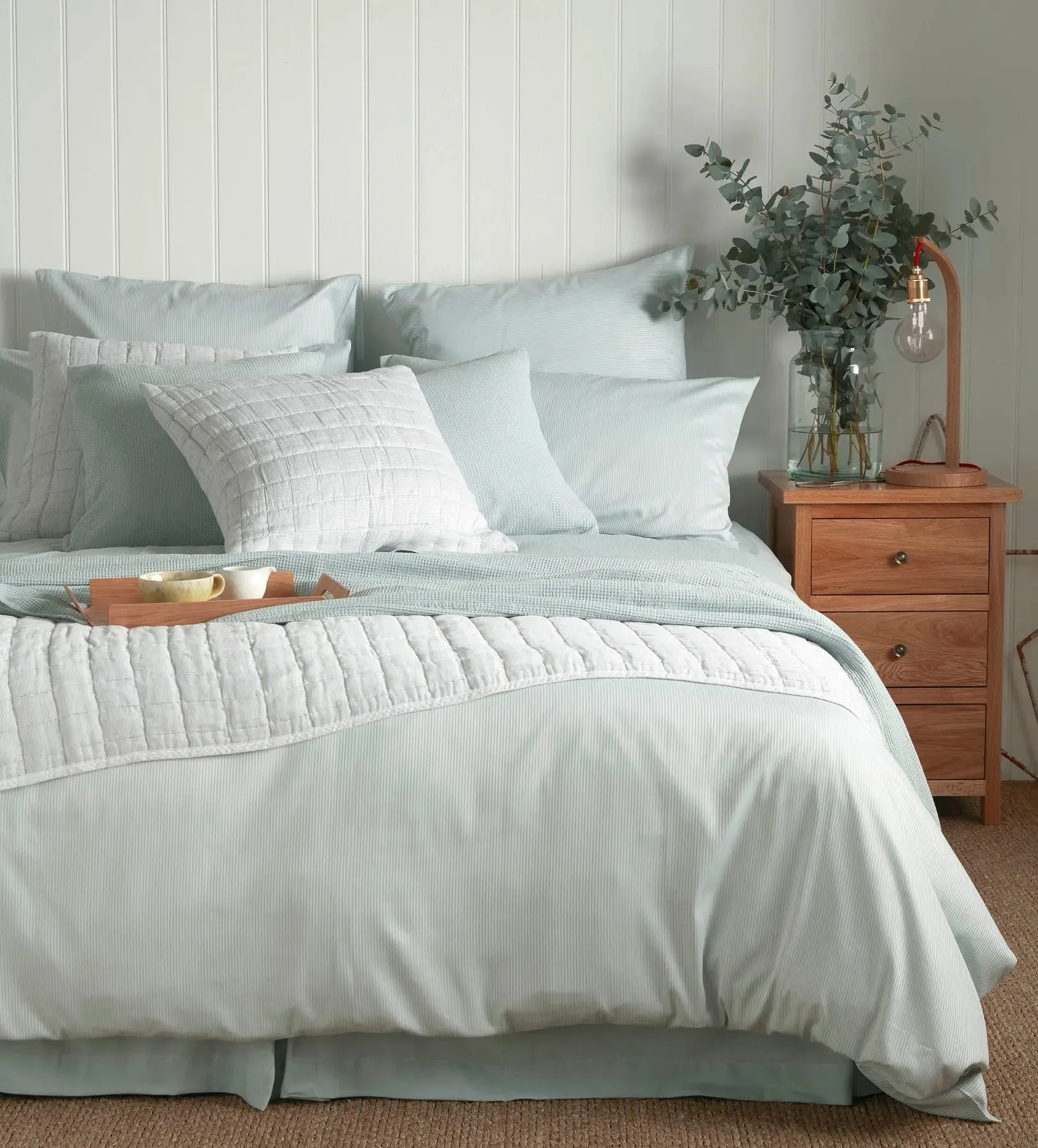 Duck Egg Tiny Stripe 100% Cotton Bed Linen