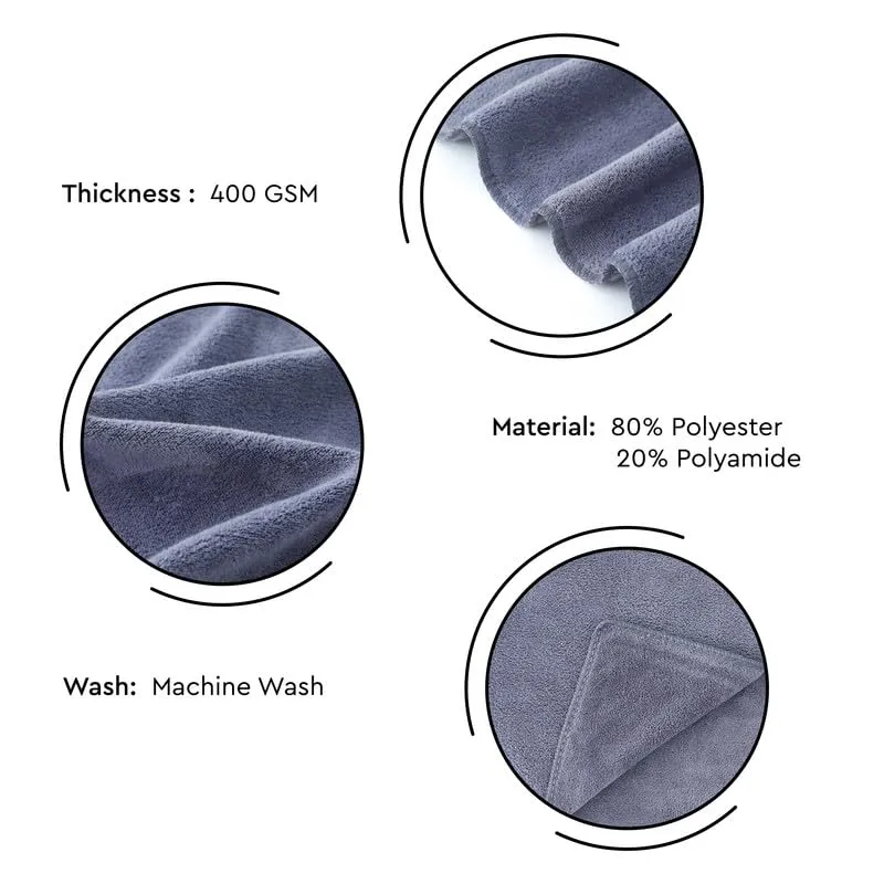 Encasa Microfiber towels (60x40 cm) for car and kitchen cleaning, perfect for travel, beach trips, backpacking, camping and gym use - fast drying - 3-pack - Grey