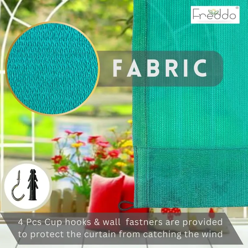 FREDDO HDPE Fabric 90% Sun Blockage Indoor and Outdoor Eyelet Curtains UV and Heat Protection for Balcony and Window, Green Color, 4.5 ft X 6 ft, Pack of 2 Pieces