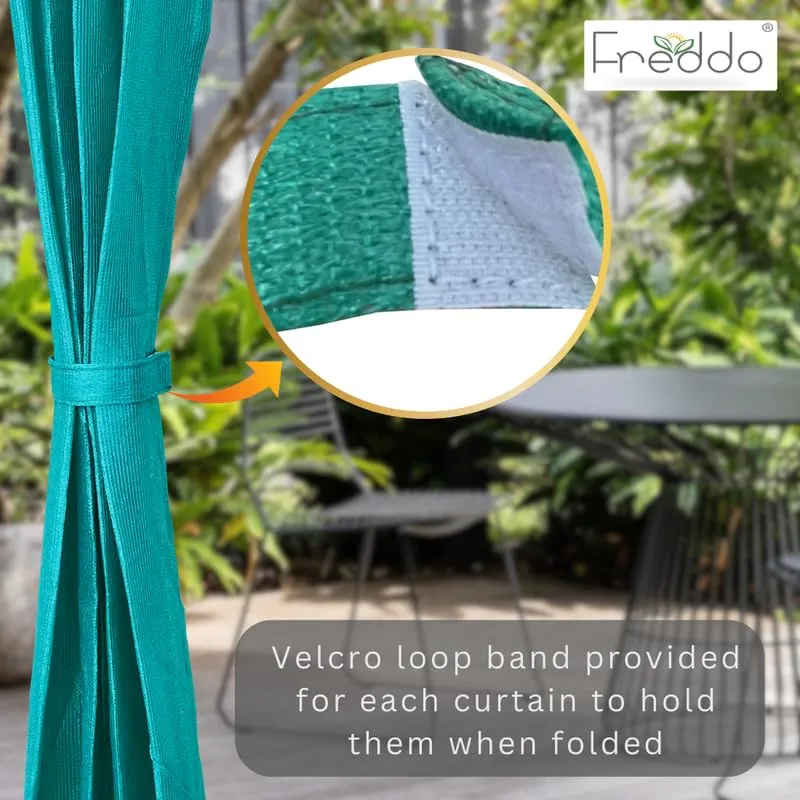 FREDDO HDPE Fabric 90% Sun Blockage Indoor and Outdoor Eyelet Curtains UV and Heat Protection for Balcony and Window, Green Color, 4.5 ft X 6 ft, Pack of 2 Pieces