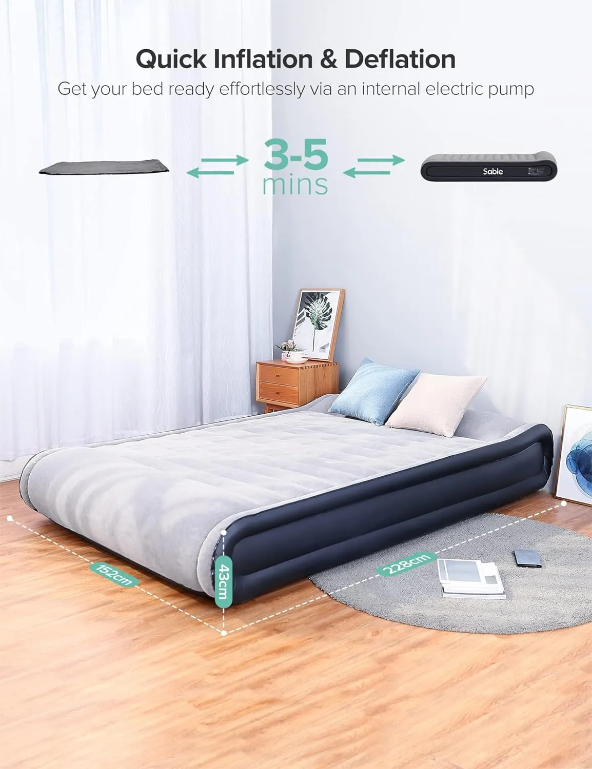 Full Inflatable Air Mattress with Built-in Pump